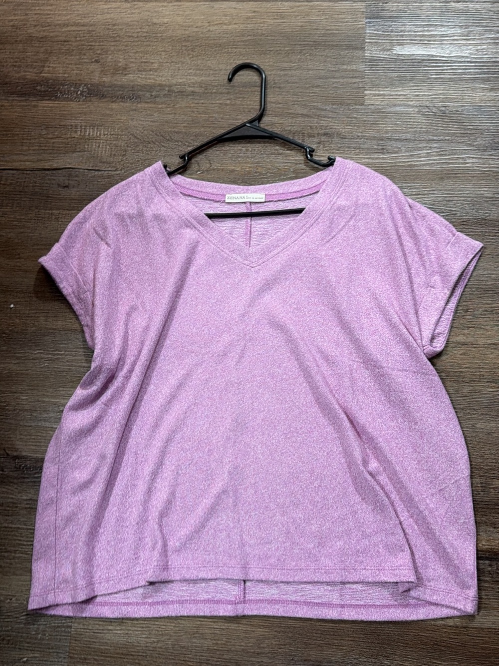 Zenana Outfitters Lilac Shimmer V-Neck Short Sleeve Top